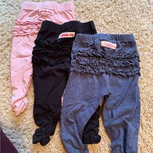 Ruffle Butts Trio Ruffle Back Leggings - Pink, Black, Gray/Blue